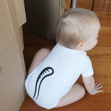 Load image into Gallery viewer, baby bodysuit with a printed cat and a tail in the back