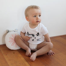 Load image into Gallery viewer, baby bodysuit with a printed cat and a tail in the back