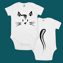 Load image into Gallery viewer, baby bodysuit with a printed cat and a tail in the back
