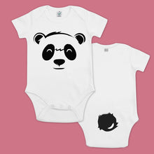 Load image into Gallery viewer, baby bodysuit with a printed panda and a tail in the back
