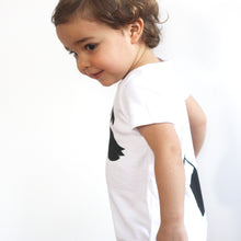 Load image into Gallery viewer, baby with a baby bodysuit with a raccoon print and a printed tail in the back