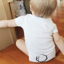 Load image into Gallery viewer, baby bodysuit with a printed bunny and a tail in the back