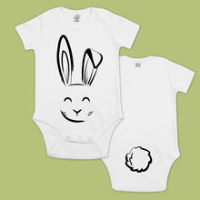 Load image into Gallery viewer, baby bodysuit with a printed bunny and a tail in the back