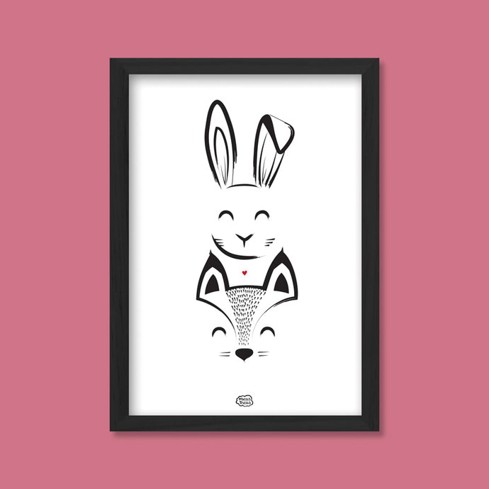 poster with a print of a bunny and a fox