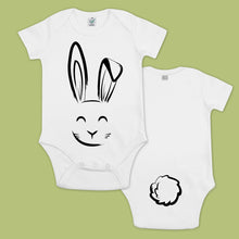 Load image into Gallery viewer, baby bodysuit with a printed bunny and a tail in the back
