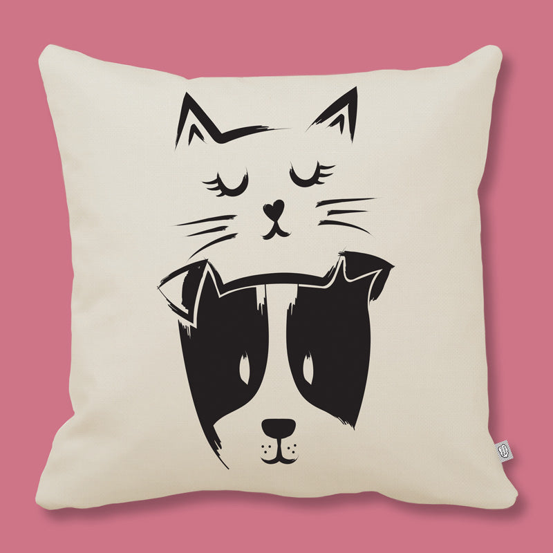 organic cotton cushion cover with cat and a dog print